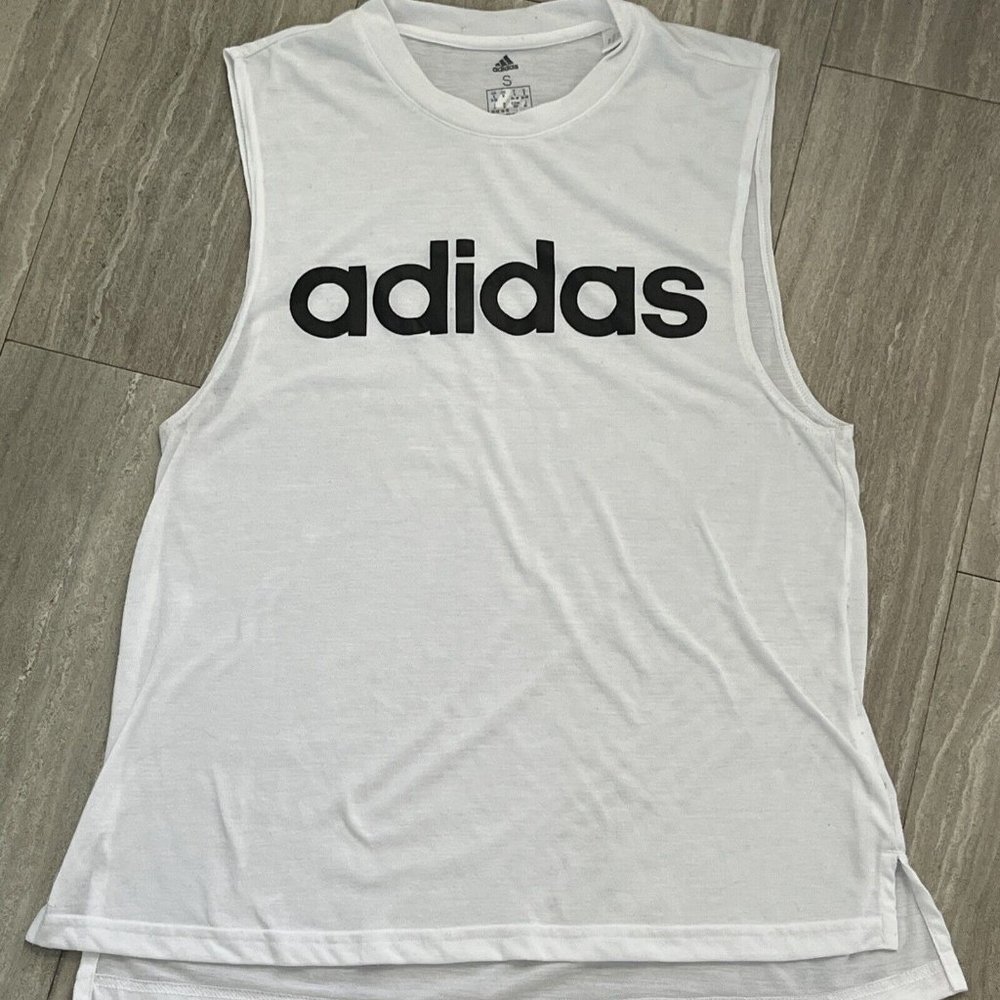 Adidas Men Tan Top White Muscle Shirt Small Logo
